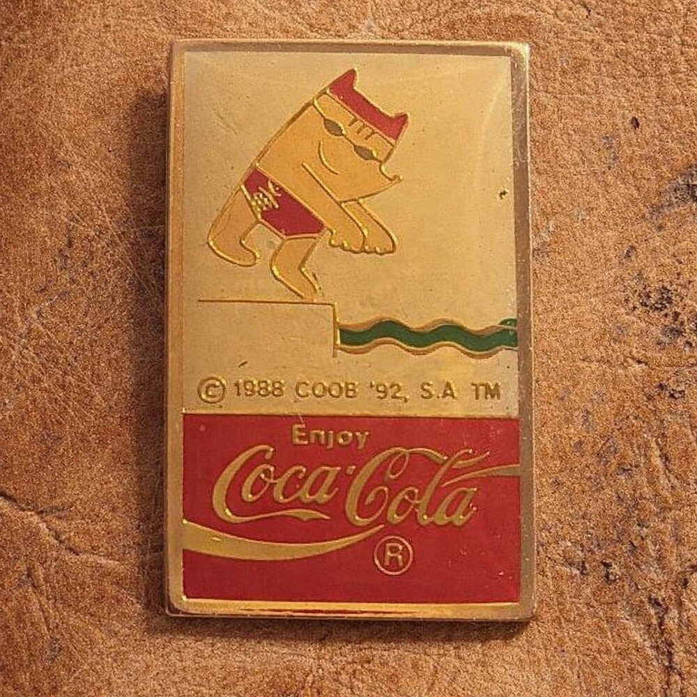 Barcelona Olympics 1992 Coca Cola Swimming Diving Lapel Pin - Coke Cobi Mascot